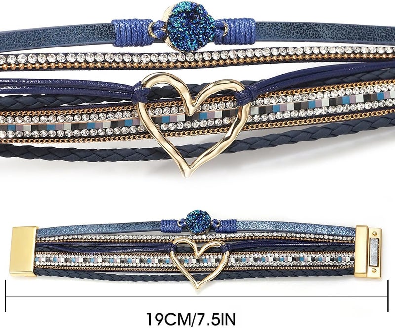 Suyi Multilayer Leather Wrap Bracelet Heart-Shape Wide Cuff Bracelets for Women - Image 5